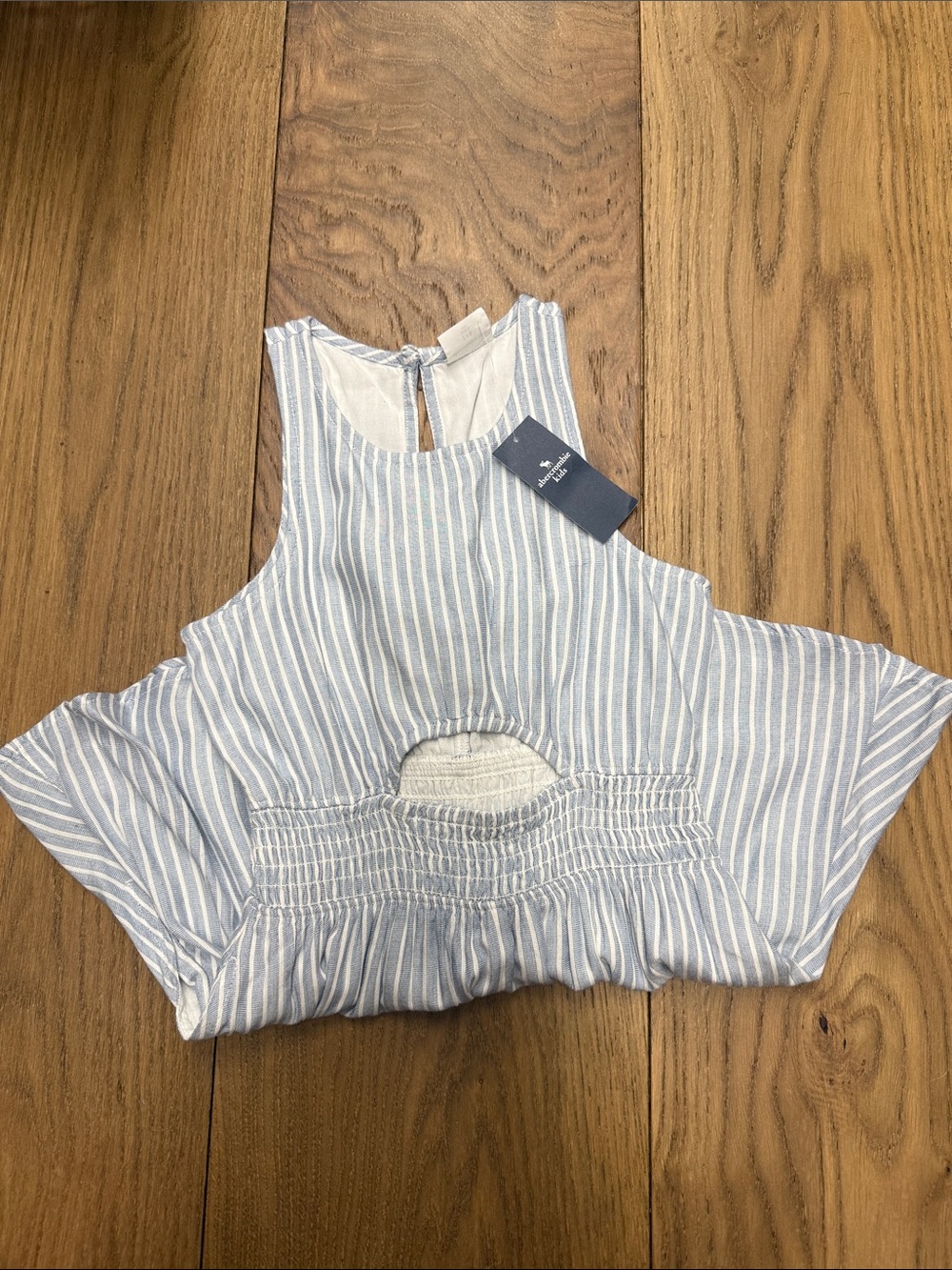 abercrombie kids Blue & White Vertical Stripe romper